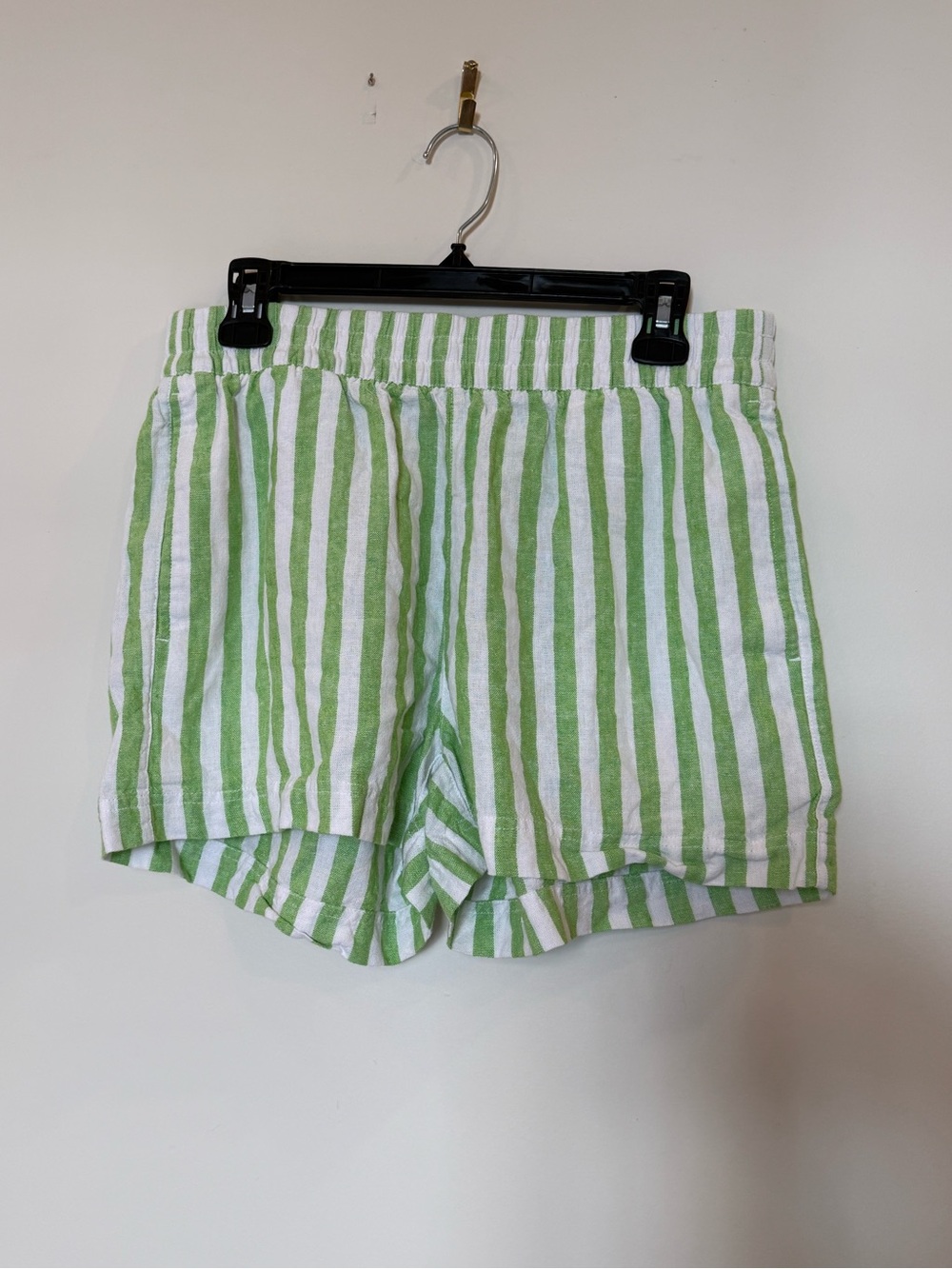 Striped Green & White Women's Linen Casual Shorts